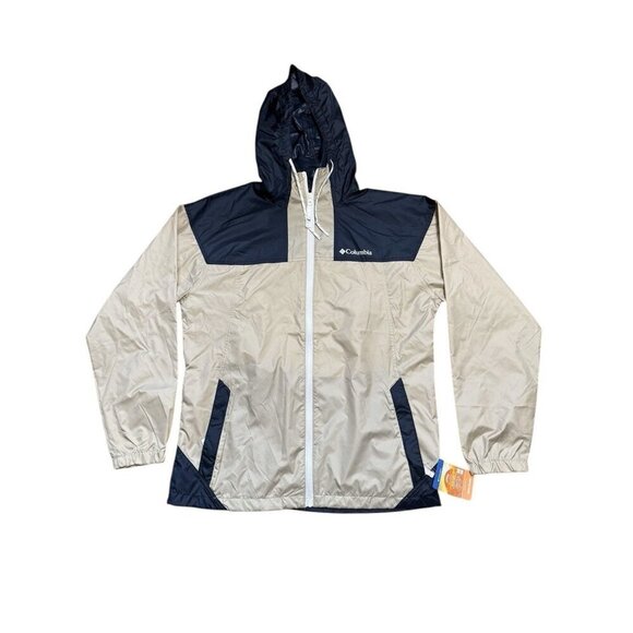 Columbia Sz M Jacket Mens Flash Challenger Windbreaker Beige Blue UPF 40 Outdoor - Picture 4 of 8